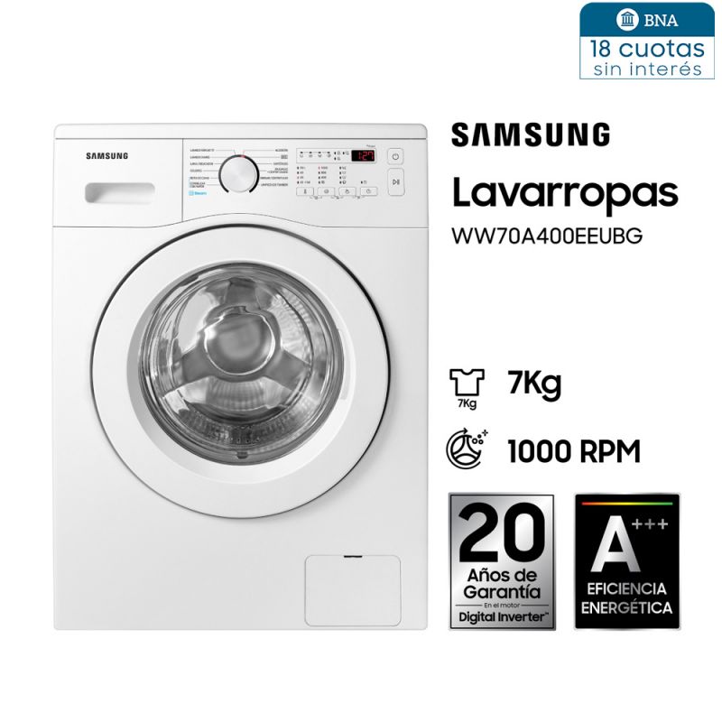 Lavarropas Automático Samsung WW70A4000EEUBG 7kg 1000rpm Inverter Blanco