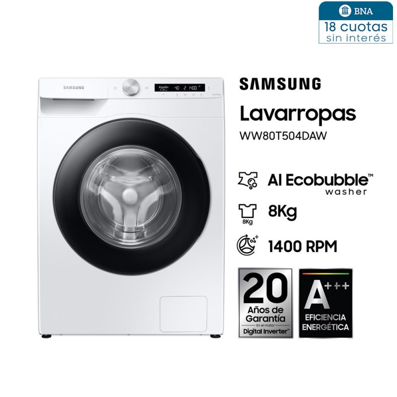 Lavarropas Automático Samsung WW80T504DAW/BG 8kg 1400Rpm WiFi Inverter Blanco