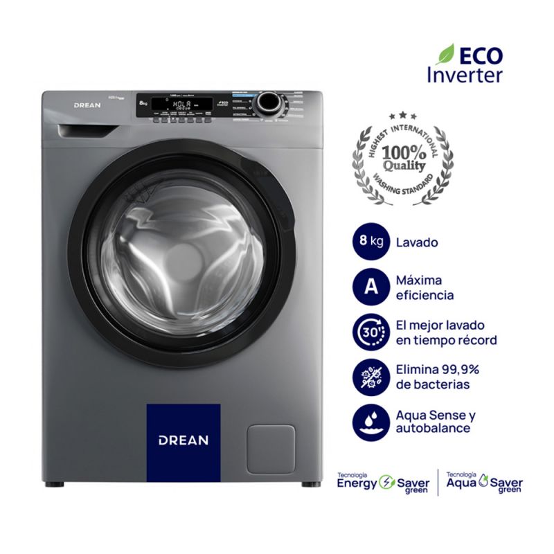 Lavarropas Automático Drean LCFDR0814SG0 8Kg 1400rpm Ecoinverter Gris