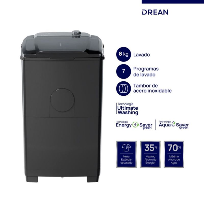 Lavarropas Semiautomático C/Superior Drean LTDR87SG 8Kg Gris