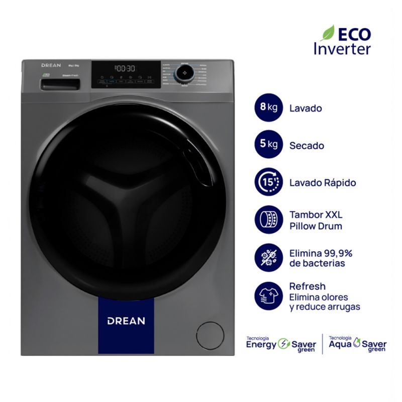 LavaSecarropas Drean LSCDR0805SG0 8L - 5S kg 1400Rpm Inverter Gris