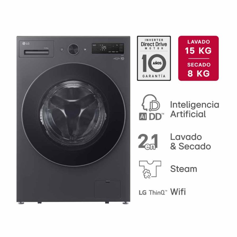 Lavasecarropas LG WD15EGNTSPG 15 / 8kg  Inverter Essence Graphite