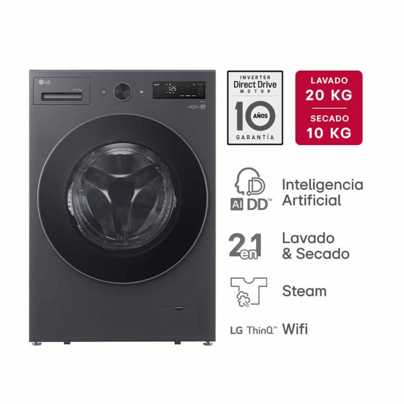 LavaSecarropas LG WD20EGNTSPG 20kg / 10Kg 1000rpm Inverter Essence Graphite