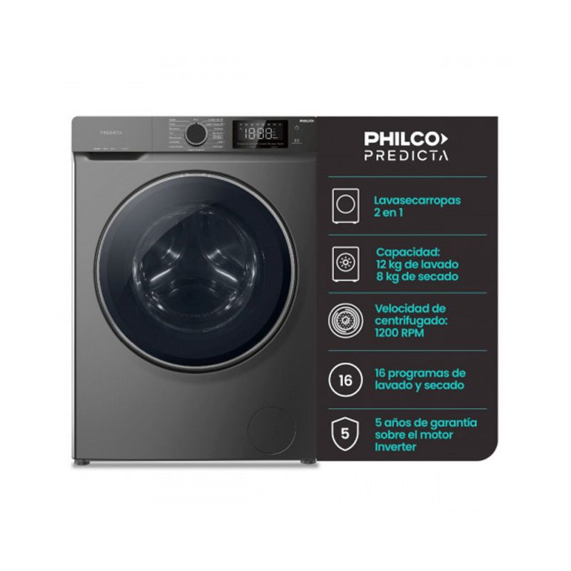 LavaSecarropas Philco Predicta PHLS128GT 12L - 8S kg 1200Rpm Inverter Dark Gray