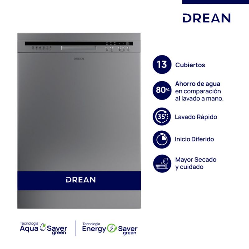 Lavavajillas 13 Cubiertos Drean LVDR1306CI0 Digital Inox