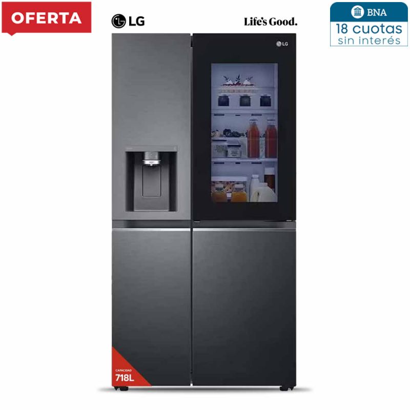 Heladera Side by Side Instaview 768Lts LG GS77SXTC C/Dispenser No Frost Inverter Negro