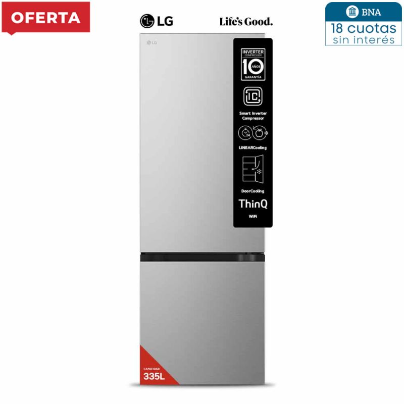 Heladera C/Freezer LG VB33BPY 335Lts Inverter Silver