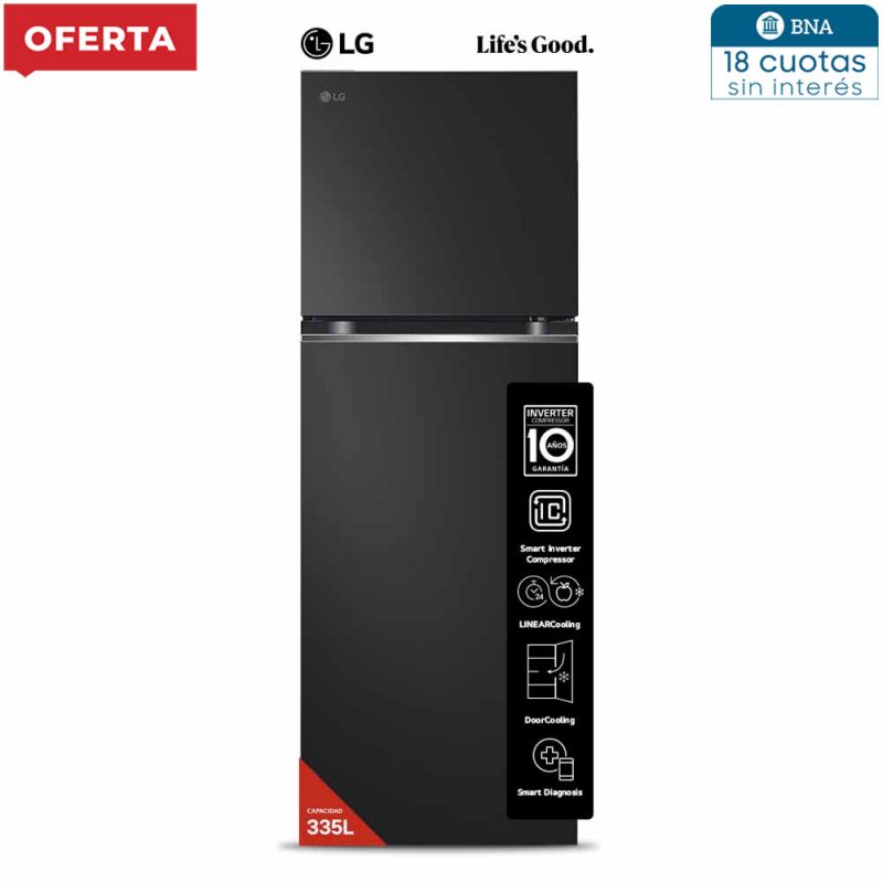 Heladera C/Freezer 335Lts LG VT34BPM DOOR COOLING Inverter Negro Mate