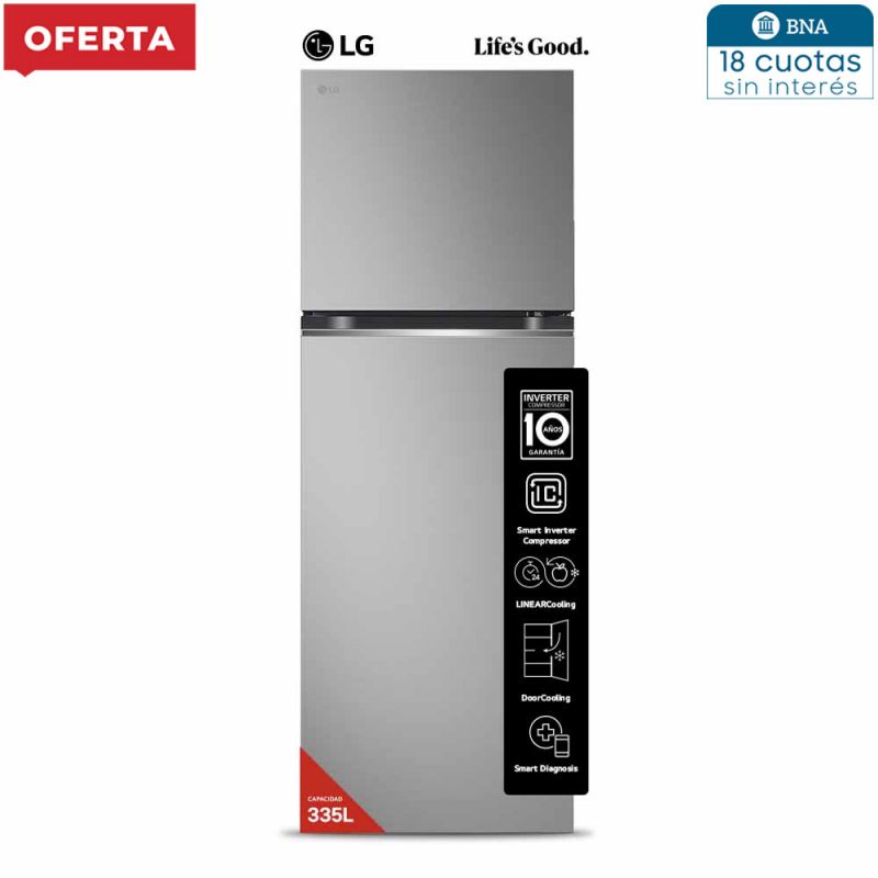  Heladera C/Freezer LG VT34BPY 335Lts Inverter Silver