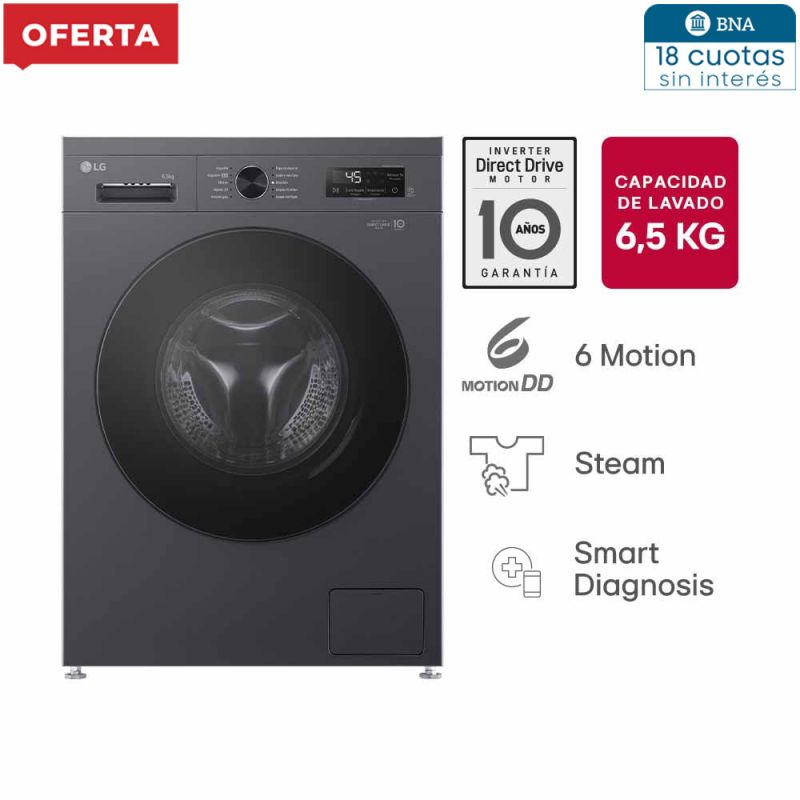 Lavarropas Automático LG WM65MVFS6 6,5Kg 1200RPM Inverter Direct Drive