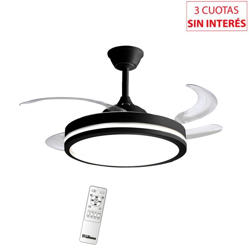 Ventilador Techo Retráctil Luz LED Liliana VTHN603R Negro