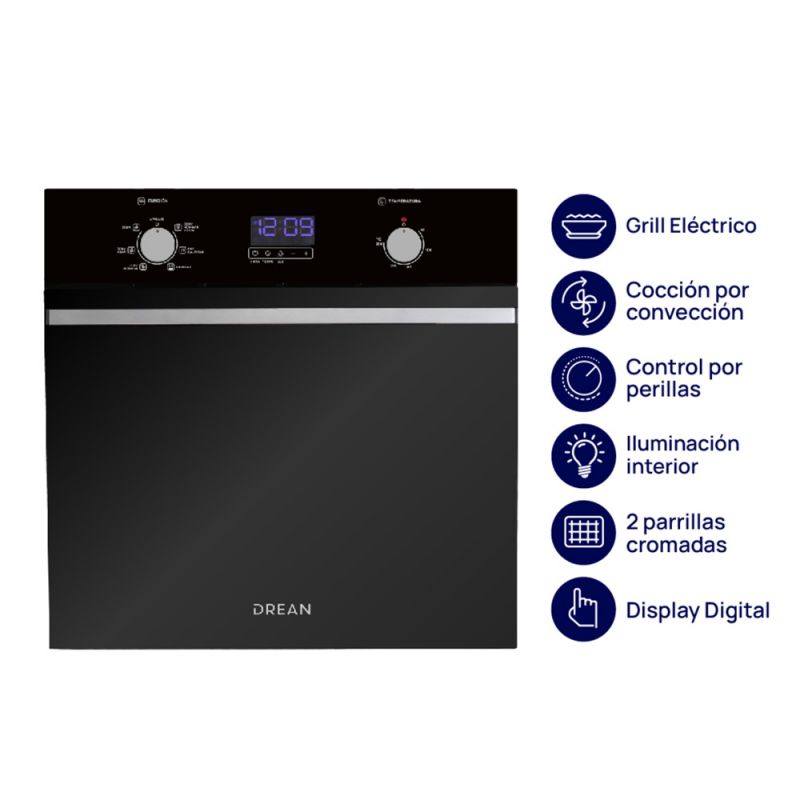 Horno Eléctrico de Empotrar 60cm Drean HEDR601CN Grill + Convección Negro