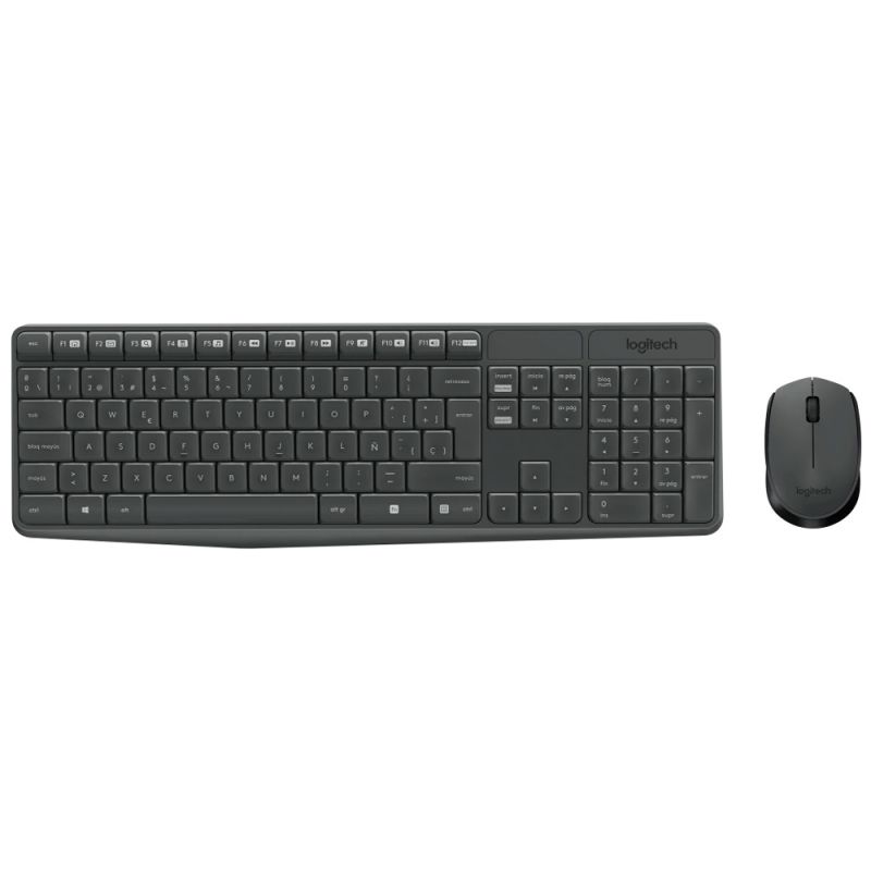 Teclado Inalámbrico + Mouse Óptico Logitech MK235 Gris con Negro