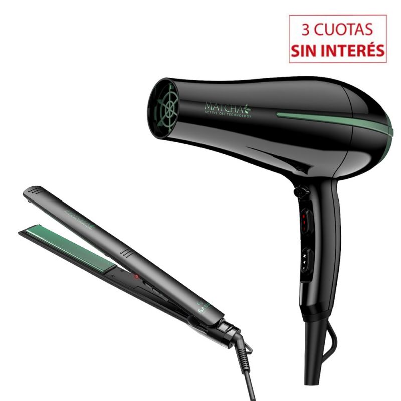 Plancha + Secador Gama MATCHA KIT 143456 Negro
