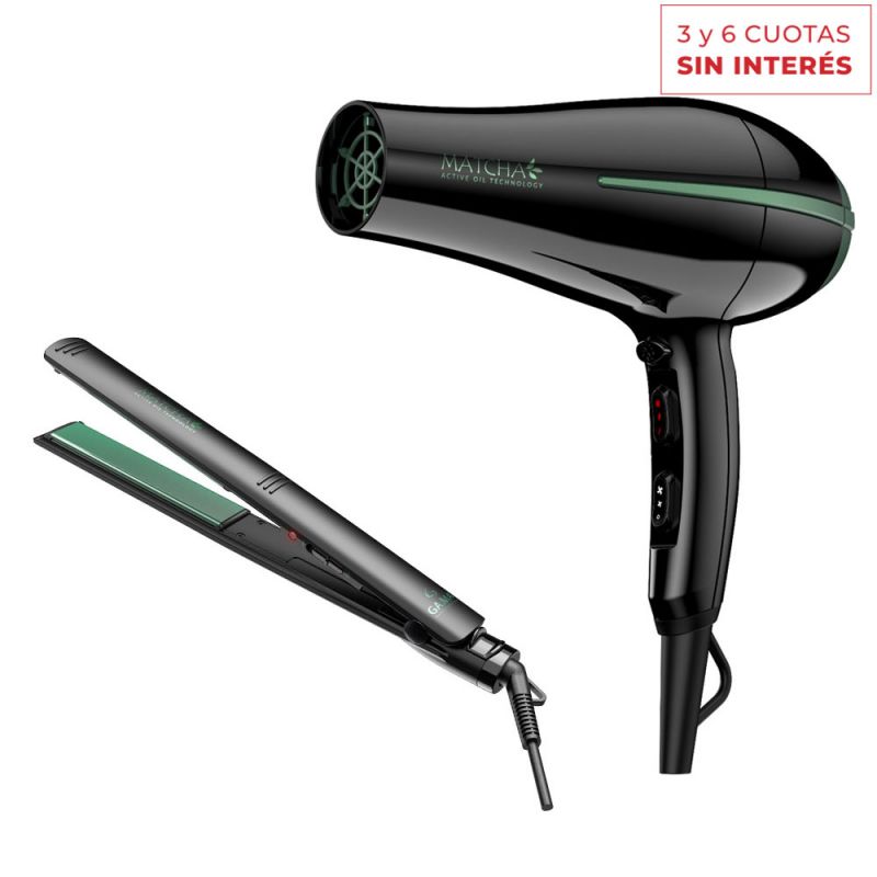 Plancha + Secador Gama MATCHA KIT 143456 Negro