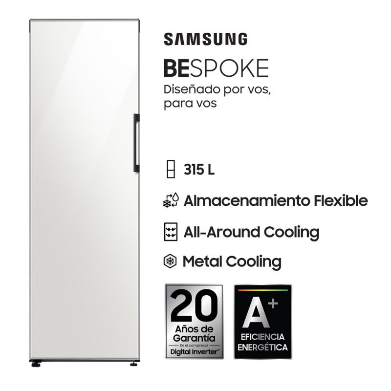 Heladera One Door 315Lts Samsung Bespoke RZ32A744535 No Frost Inverter Glam White