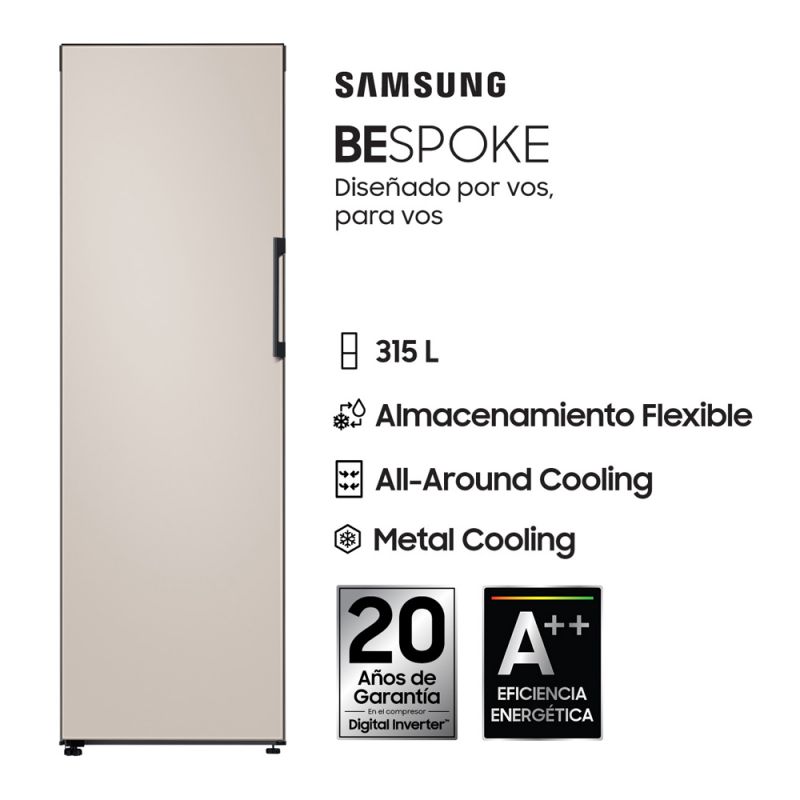 Heladera One Door 315Lts Samsung Bespoke RZ32A744539 No Frost Inverter Satin Beige
