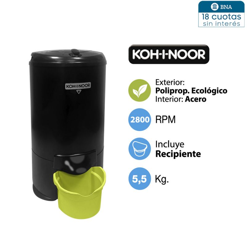 Secarropas Centrífugo 5.5Kg KOH-I-NOOR N-755/ECO Negro