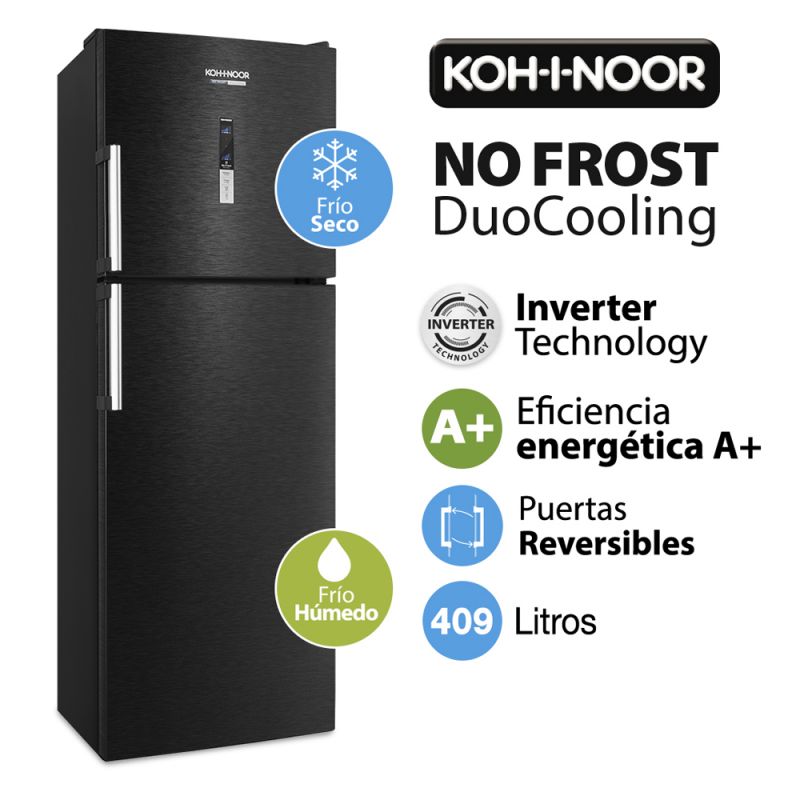 Heladera C/Freezer 388Lts KOH-I-NOOR KHDF42DI/9 No Frost DuoCooling Inverter BlackSteel