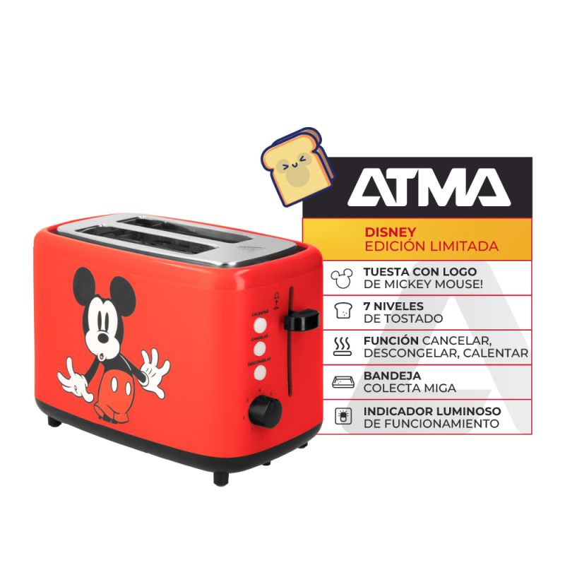 Tostadora Atma Disney Mickey Mouse TOAT39DN Rojo