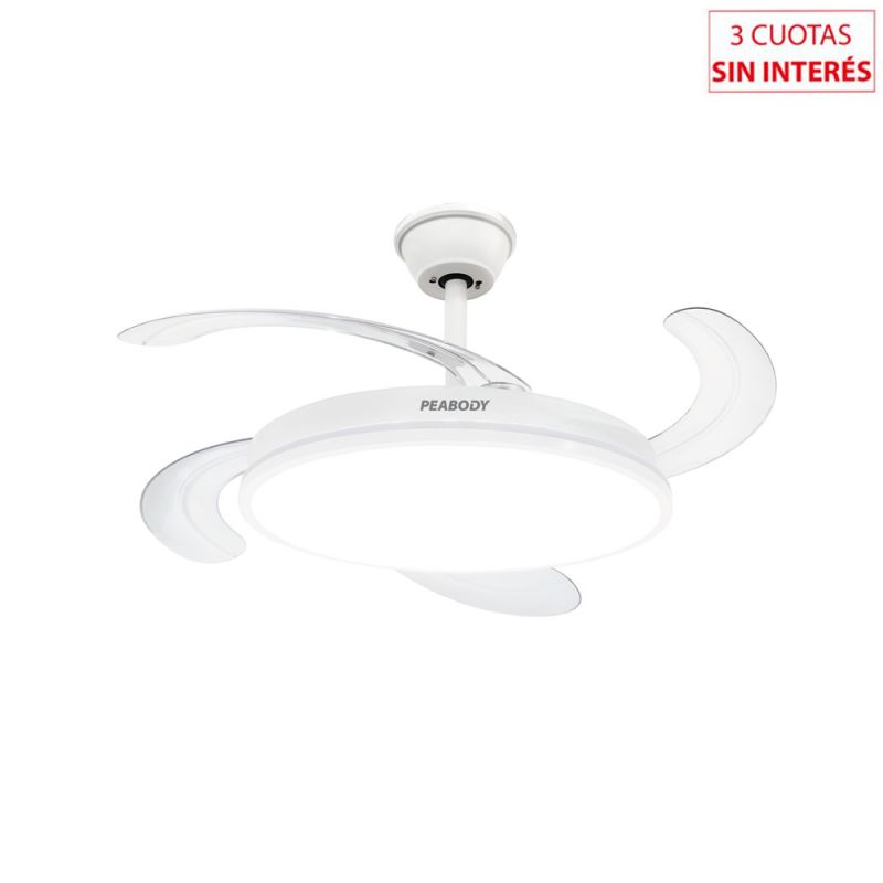 Ventilador Techo Retráctil Luz LED Peabody PE-VTRDC410B Blanco