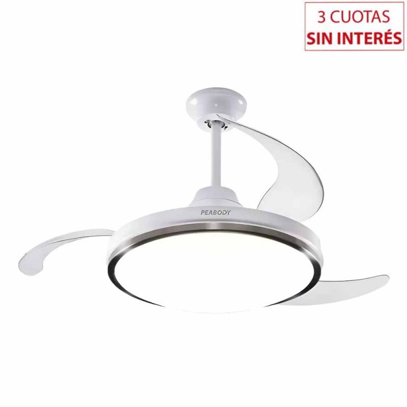 Ventilador Techo Retráctil Luz LED Peabody PE-VTRDC425B Blanco