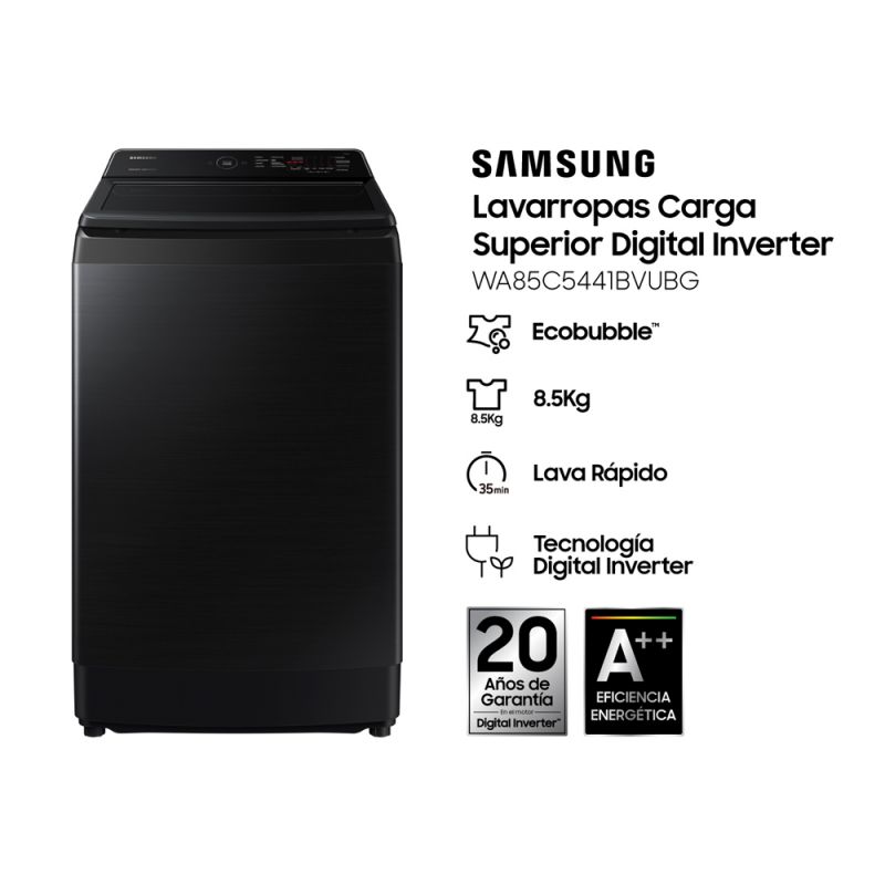 Lavarropas Automático Carga Superior Samsung WA85C5441BVUBG 8.5KG 700RPM Inverter Negro