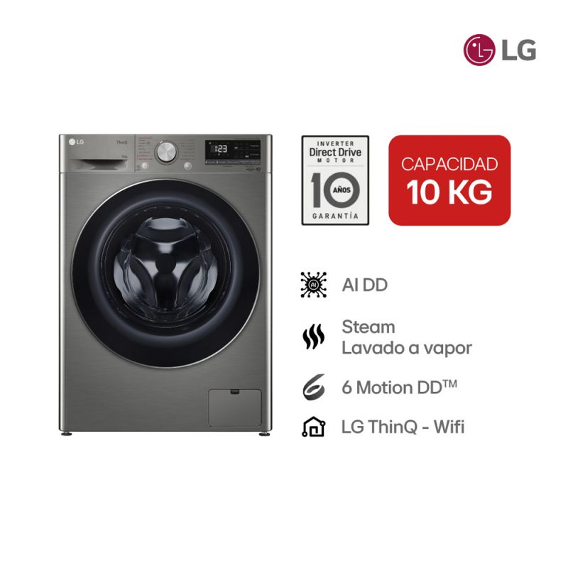 Lavarropas Automático LG WM10VVC4S6 10kg 1350RPM Inverter AI DD™ Silver