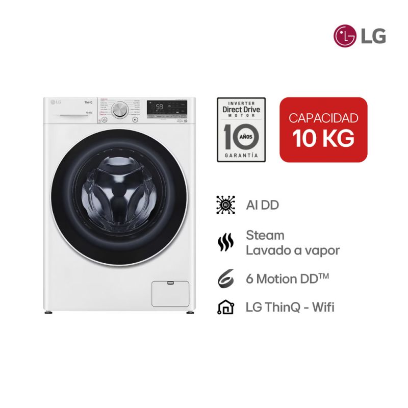 Lavarropas Automático LG WM10WVC4S6 10kg 1350RPM Inverter AI DD™ Blanco