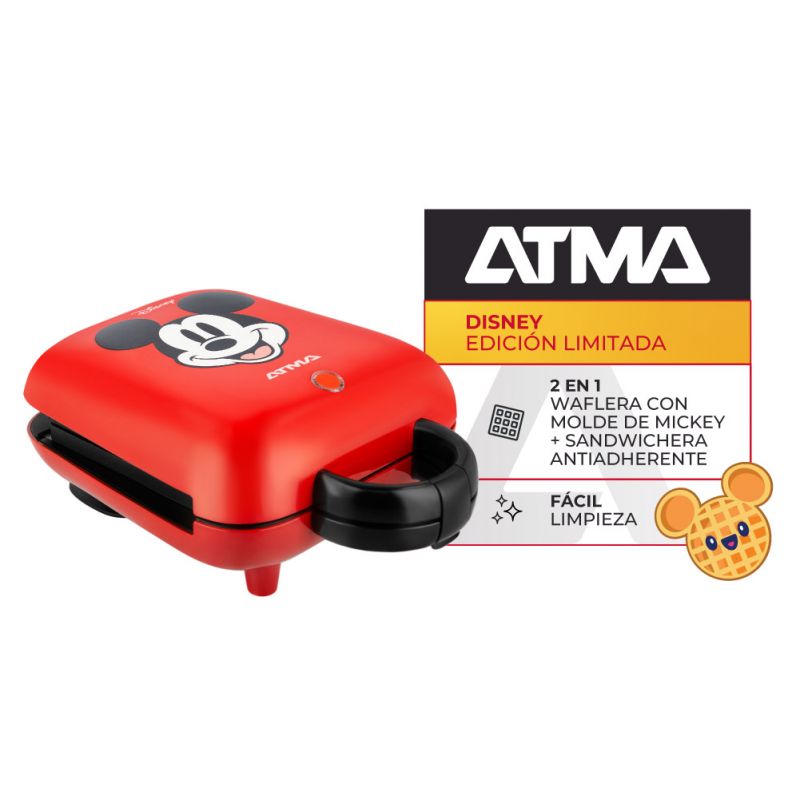 Waflera sandwichera Eléctrica 2 en 1 Atma Mickey Mouse WS027DR Rojo