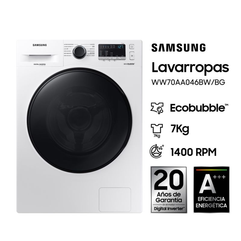 Lavarropas Automático Samsung WW70AA046BWUBG 7kg 1400rpm Inverter Blanco