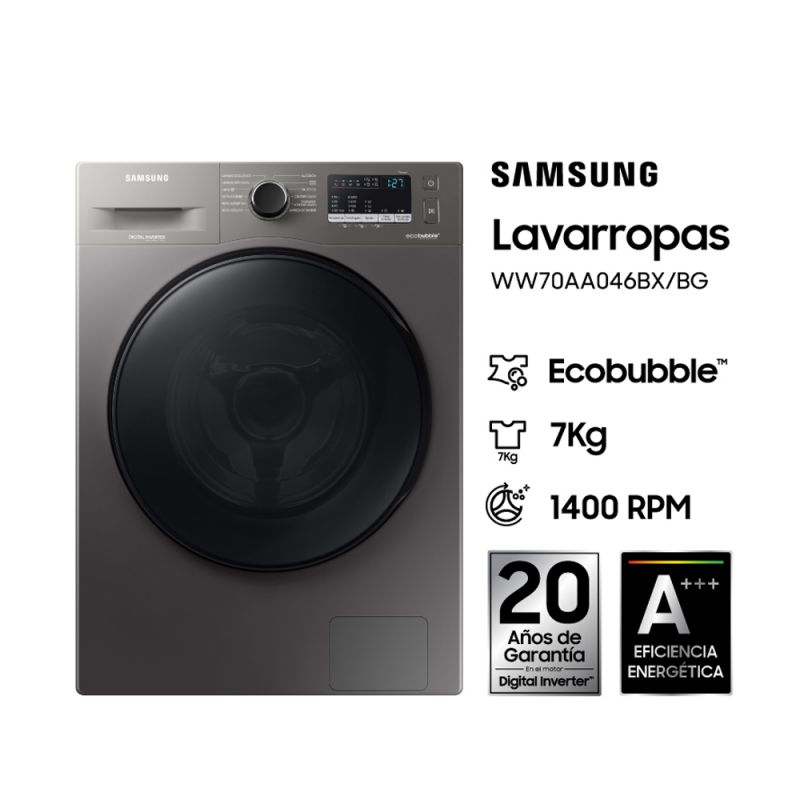 Lavarropas Automático Samsung WW70AA046BXUBG 7kg 1400rpm Inverter Inox