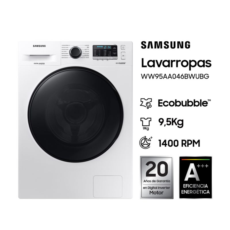 Lavarropas Automático Samsung WW95AA046BWUBG 9.5kg 1400Rpm Inverter Blanco