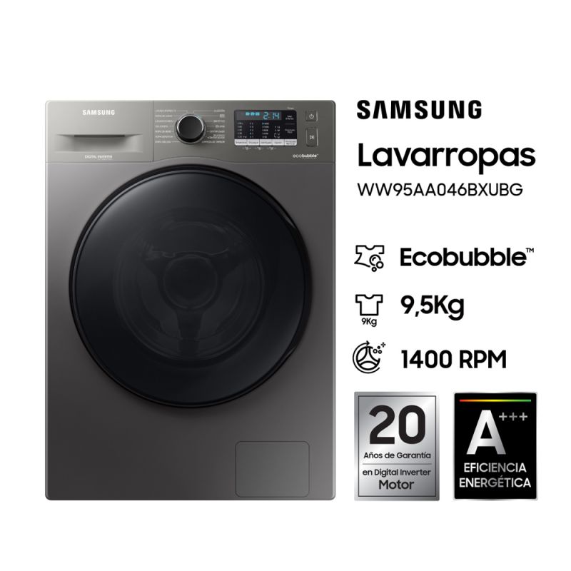 Lavarropas Automático Samsung WW95AA046BXUBG 9.5kg 1400rpm Inverter Inox